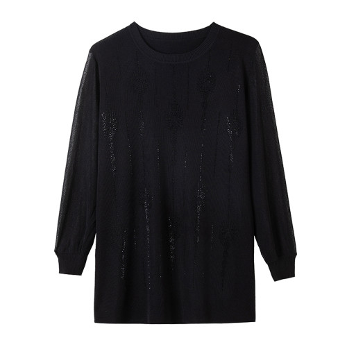 大碼女裝薄款中長款針織衫春秋冰絲打底衫胖mm200斤寬松顯瘦上衣