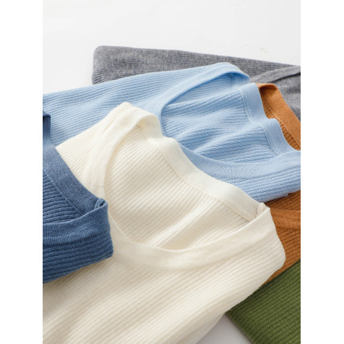 薄款羊毛衫女圓領短袖套頭針織衫女士上衣短款修身百搭純色打底衫