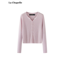 拉夏貝爾/La Chapelle秋冬新款純色V領長袖針織開衫女打底衫上衣