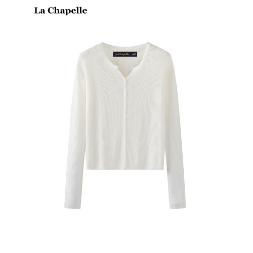 拉夏貝爾/La Chapelle秋冬新款純色V領長袖針織開衫女打底衫上衣