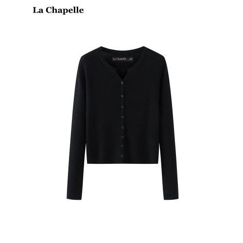 拉夏貝爾/La Chapelle秋冬新款純色V領長袖針織開衫女打底衫上衣