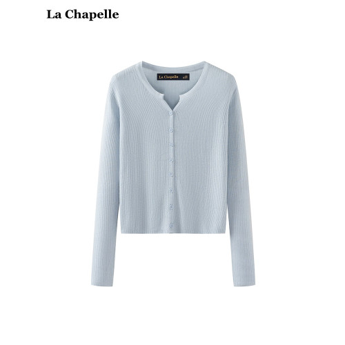 拉夏貝爾/La Chapelle秋冬新款純色V領長袖針織開衫女打底衫上衣