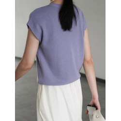 張小某 法式坎肩短袖針織衫女夏季圓領無袖修身打底衫上衣Z17119