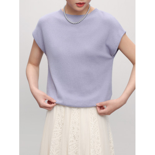 張小某 法式坎肩短袖針織衫女夏季圓領無袖修身打底衫上衣Z17119