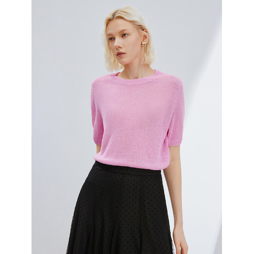 朗姿漢麻氣質夏季薄款短袖高級感打底衫上衣2024年新款毛針織衫女