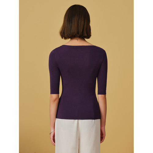 TANGY/天意秋冬新品時尚通勤舒適中袖純色圓領打底衫針織衫