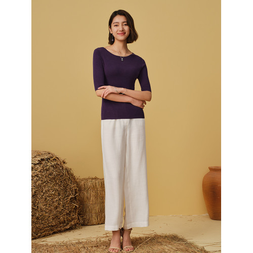 TANGY/天意秋冬新品時尚通勤舒適中袖純色圓領打底衫針織衫