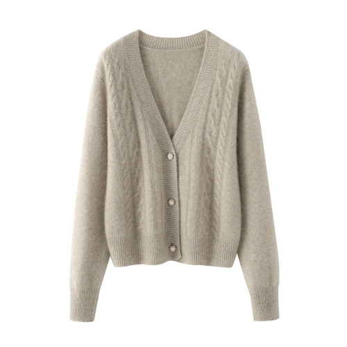 秋冬新款羊毛開衫女v領純色韓版純羊毛長袖毛衣女外套針織打底衫