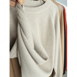 羊毛新款圓領長袖針織衫毛衣女純色百搭春季打底衫寬松顯瘦上衣