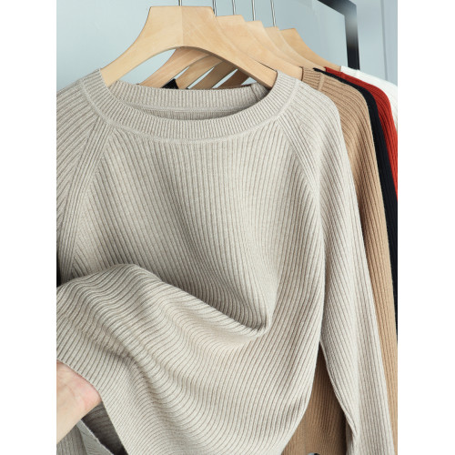 羊毛新款圓領長袖針織衫毛衣女純色百搭春季打底衫寬松顯瘦上衣