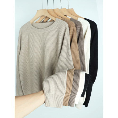 羊毛新款圓領長袖針織衫毛衣女純色百搭春季打底衫寬松顯瘦上衣