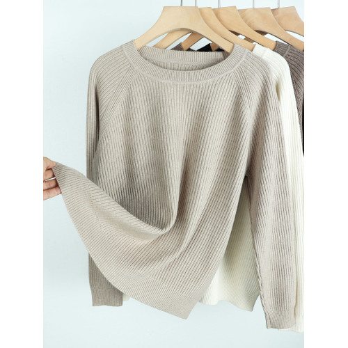 羊毛新款圓領長袖針織衫毛衣女純色百搭春季打底衫寬松顯瘦上衣