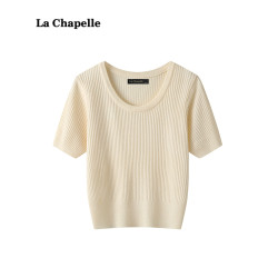 拉夏貝爾/La Chapelle純色短袖針織衫秋季新款百搭打底衫上衣女