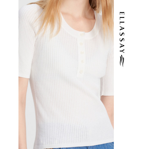 ELLASSAY歌力思春夏新款格紋棉質真絲打底衫內搭毛針織衫女