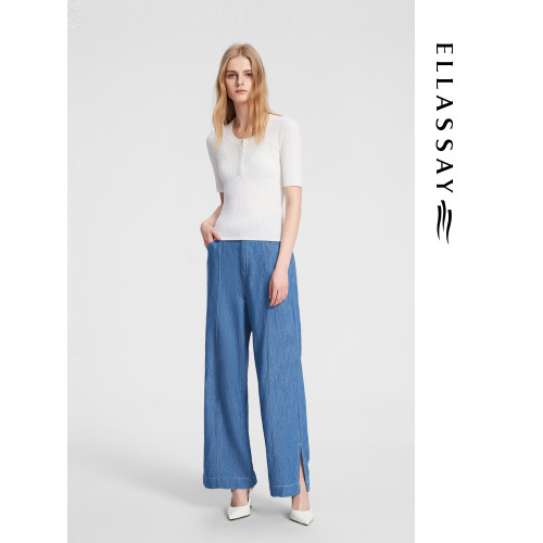 ELLASSAY歌力思春夏新款格紋棉質真絲打底衫內搭毛針織衫女