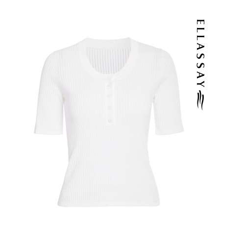 ELLASSAY歌力思春夏新款格紋棉質真絲打底衫內搭毛針織衫女