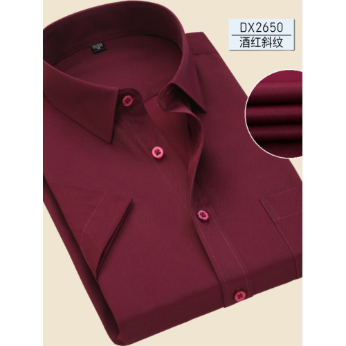 潮牌夏季酒紅色短袖襯衫男商務職業工裝斜紋襯衣男半袖薄款打底衫