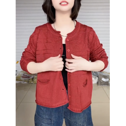 新款慵懶風年輕媽媽潮流圓領針織開衫簡約百搭純色上衣洋氣打底衫