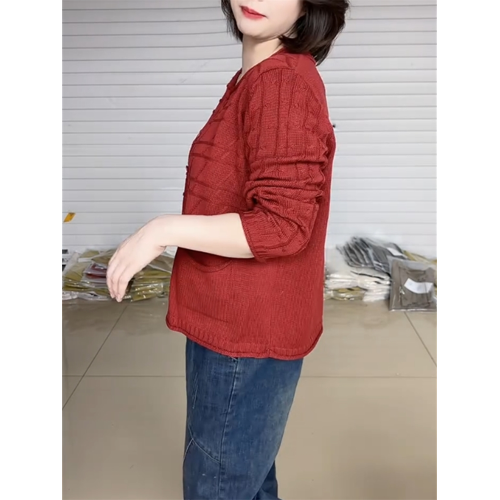 新款慵懶風年輕媽媽潮流圓領針織開衫簡約百搭純色上衣洋氣打底衫