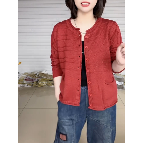 新款慵懶風年輕媽媽潮流圓領針織開衫簡約百搭純色上衣洋氣打底衫