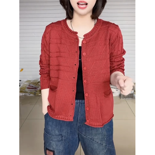 新款慵懶風年輕媽媽潮流圓領針織開衫簡約百搭純色上衣洋氣打底衫