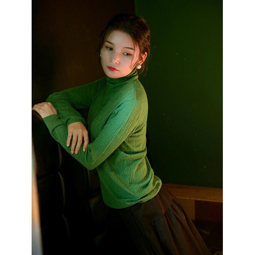 小九鹿秋冬季新品綿羊毛提花長袖針織衫堆堆領套頭打底衫女士毛衣