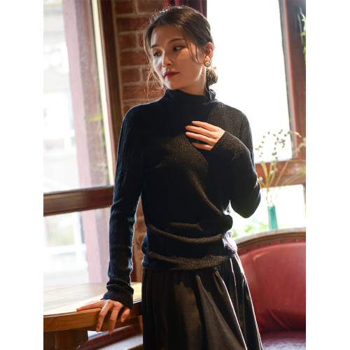 小九鹿秋冬季新品綿羊毛提花長袖針織衫堆堆領套頭打底衫女士毛衣