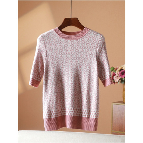 【H系列】羊毛圓領短袖亮絲百搭洋氣減齡針織打底衫春秋新品 熔