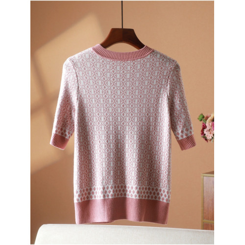 【H系列】羊毛圓領短袖亮絲百搭洋氣減齡針織打底衫春秋新品 熔