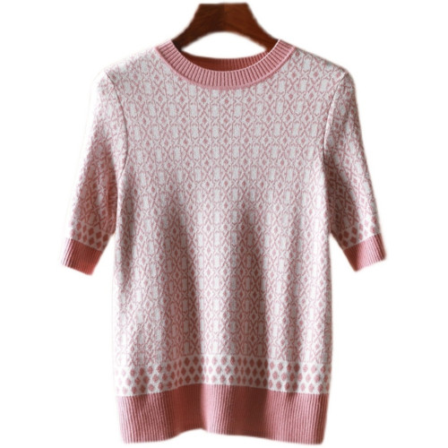 【H系列】羊毛圓領短袖亮絲百搭洋氣減齡針織打底衫春秋新品 熔