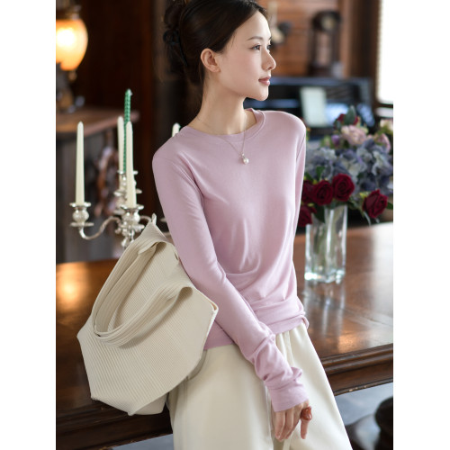 一非空間秋裝新款羊毛天絲混紡針織打底衫輕薄百搭多色羊毛針織衫