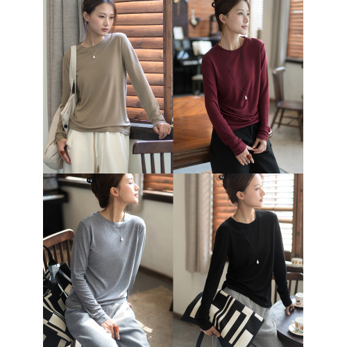 一非空間秋裝新款羊毛天絲混紡針織打底衫輕薄百搭多色羊毛針織衫