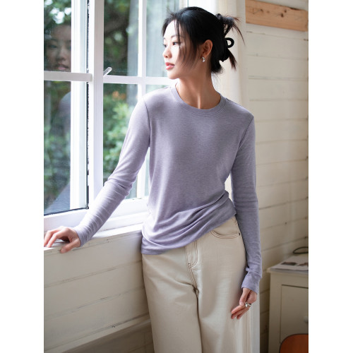 一非空間秋裝新款羊毛天絲混紡針織打底衫輕薄百搭多色羊毛針織衫