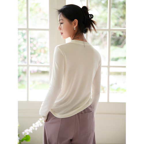 一非空間秋裝新款羊毛天絲混紡針織打底衫輕薄百搭多色羊毛針織衫