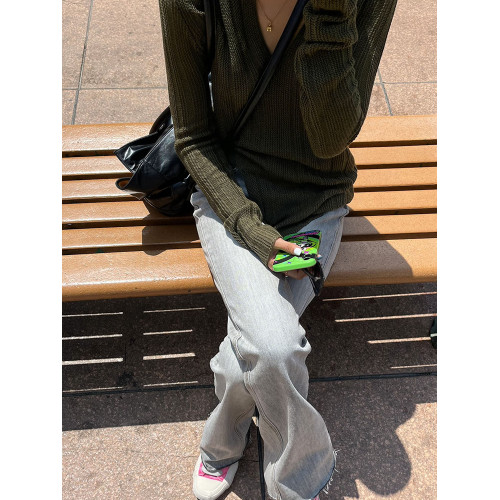 法式v領針織衫女開叉上衣2025新款氣質慵懶風修身內搭長袖打底衫