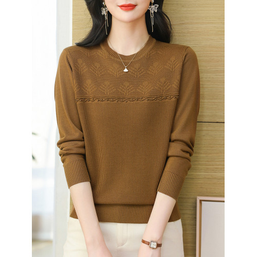 春裝萊塞爾天絲針織衫女2025新款春秋媽媽裝桑蠶絲圓領上衣打底衫