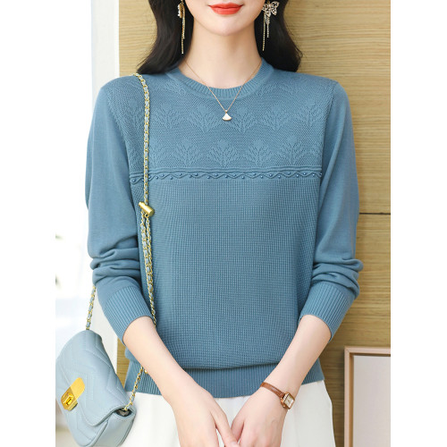 春裝萊塞爾天絲針織衫女2025新款春秋媽媽裝桑蠶絲圓領上衣打底衫