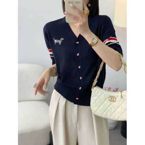 tb短袖女裝夏季上衣t恤女新款藏青色小狗桑蠶絲藏藍色羊毛針織衫