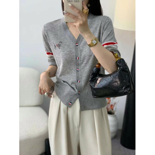 tb短袖女裝夏季上衣t恤女新款藏青色小狗桑蠶絲藏藍色羊毛針織衫