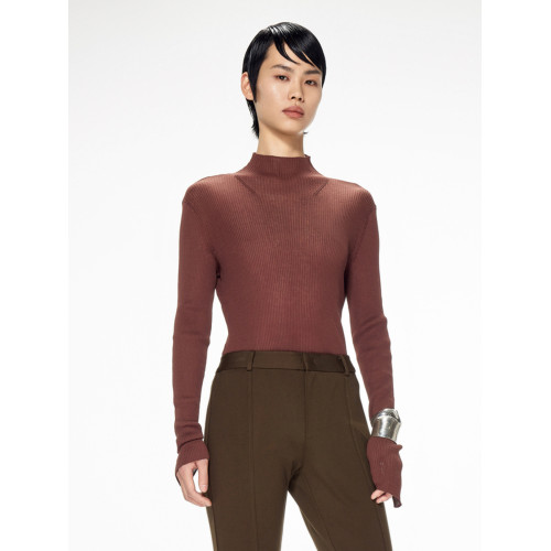 JNBY/江南布衣折釦春夏長袖毛衫針織衫套頭修身半高領打底衫女