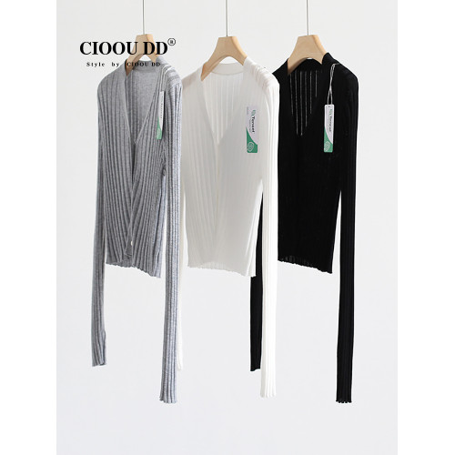 2024春秋新款羊毛針織衫女短款修身小個子韓系內搭開衫灰色打底衫