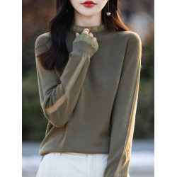 蕾絲打底衫女春秋2025秋冬新款小衫洋氣針織上衣寬松內搭大碼毛衣