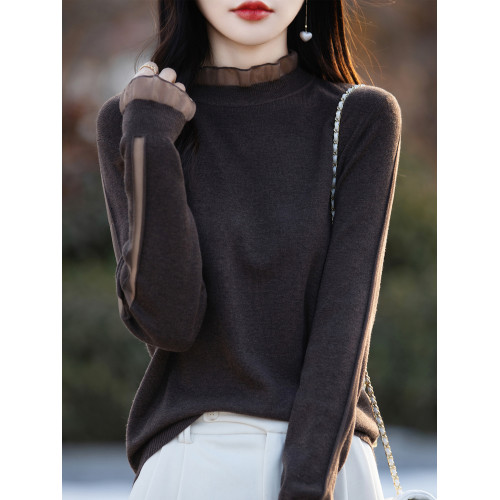 蕾絲打底衫女春秋2025秋冬新款小衫洋氣針織上衣寬松內搭大碼毛衣