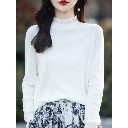 蕾絲打底衫女春秋2025秋冬新款小衫洋氣針織上衣寬松內搭大碼毛衣