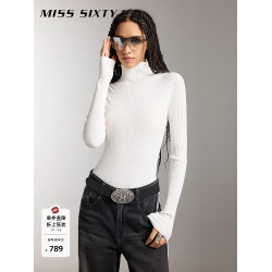 Miss Sixty針織衫女套頭高領坑條羅紋修身打底衫上衣高智感氣質