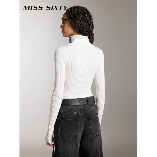 Miss Sixty針織衫女套頭高領坑條羅紋修身打底衫上衣高智感氣質