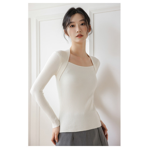 2025別致針織打底衫秋冬女裝U領性感洋氣百搭純色針織衫毛衣上衣