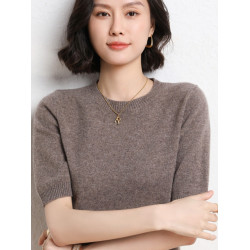 2025春秋新款氣質百搭短袖女五分袖圓領套頭薄針織打底衫半袖上衣