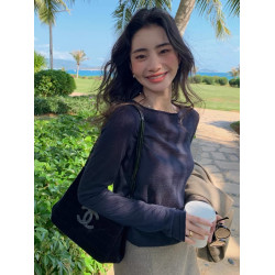 24超薄微透一字領精紡羊毛針織衫女純色百搭防曬衫長袖上衣打底衫