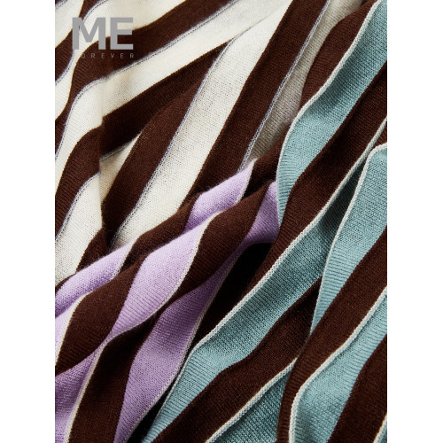 真我永恒 條紋長袖薄款針織衫春秋女新款寬松百搭圓領上衣打底衫